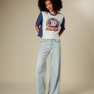 Junk Food NFL Denver Broncos Color Block Crop Short Sleeve Tee Small